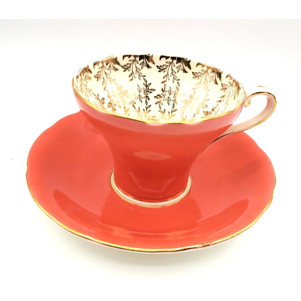 Vintage Aynsley Cup & Saucer #559 Orange & Gold Tone Tea Cup